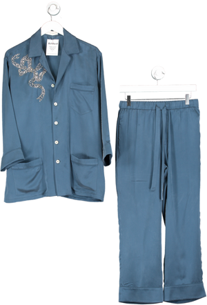 Olivia von Halle Blue Crystal Embellished Fifi Pyjamas In Sandwashed Silk UK S