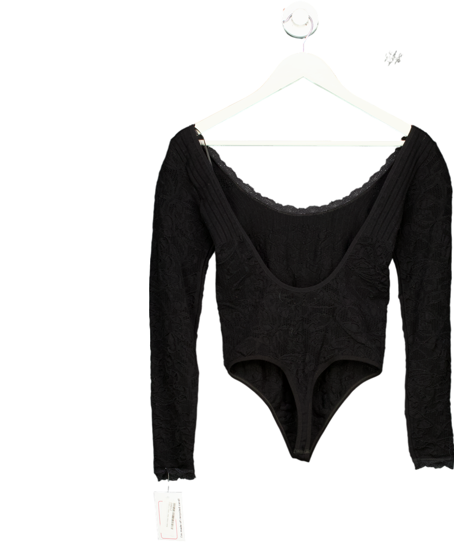 Urban Outfitters Black Ola Lacec Long Sleeve Plunge Back Bodysuit UK M