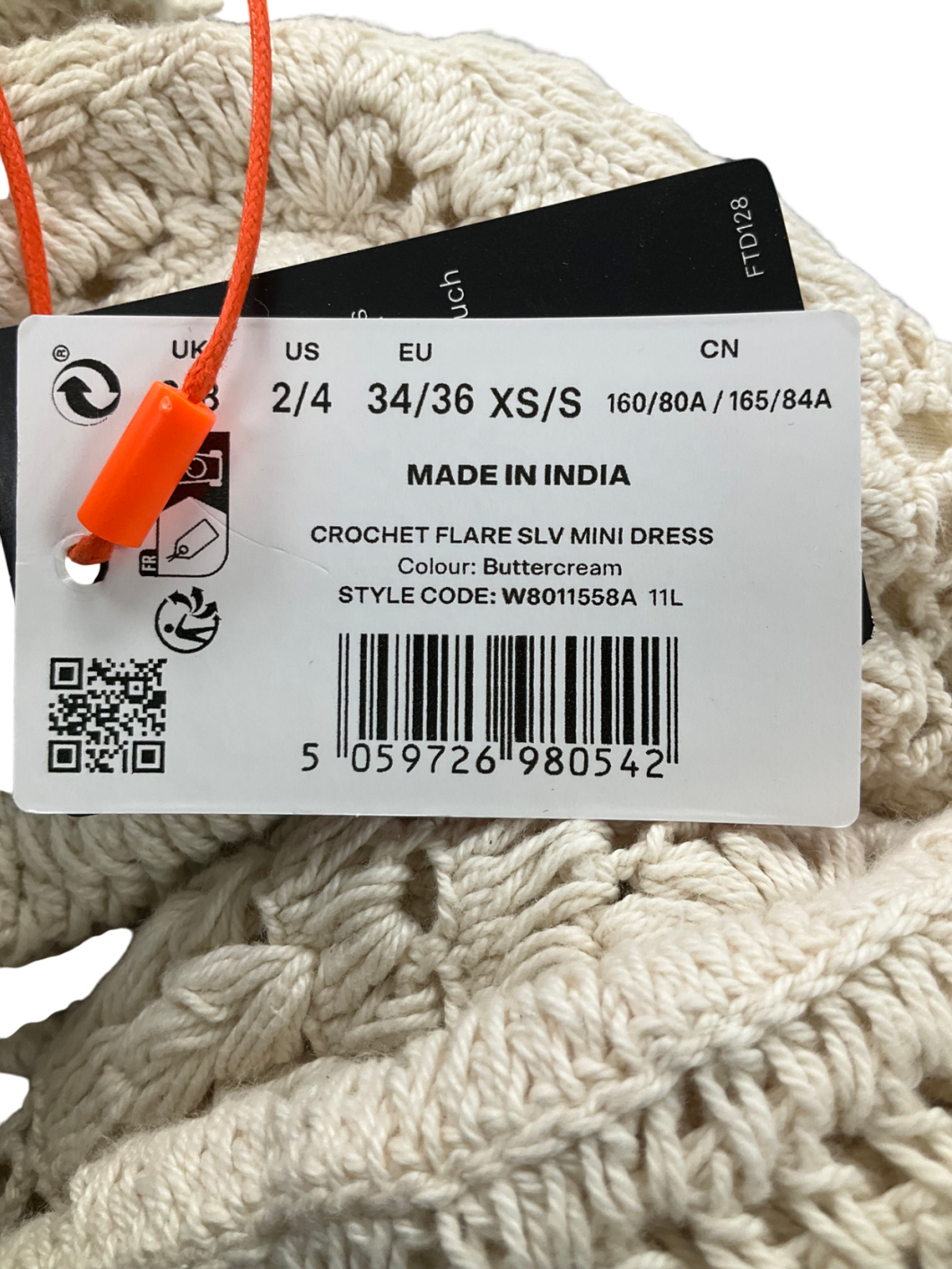 Superdry Cream Crochet Flare Sleeve Mini Dress UK XS/S