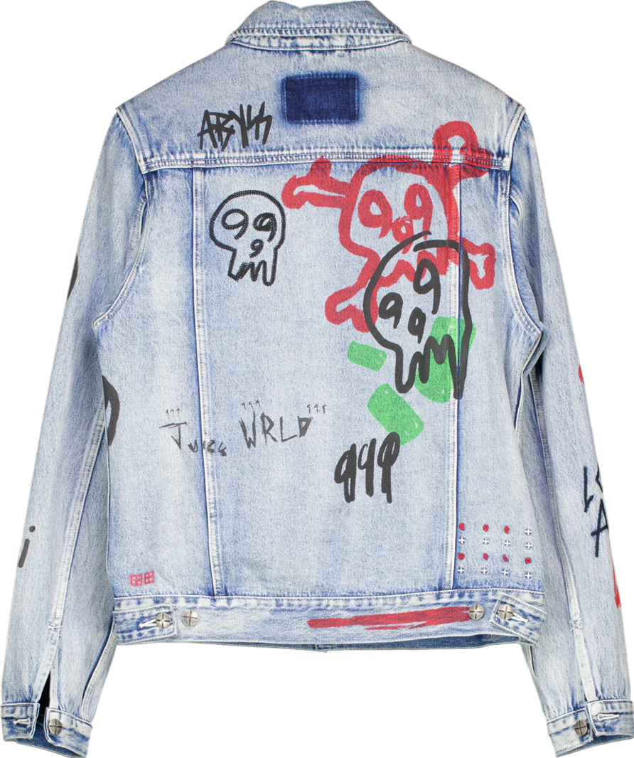 Ksubi Blue Denim Jacket With Graffiti UK M