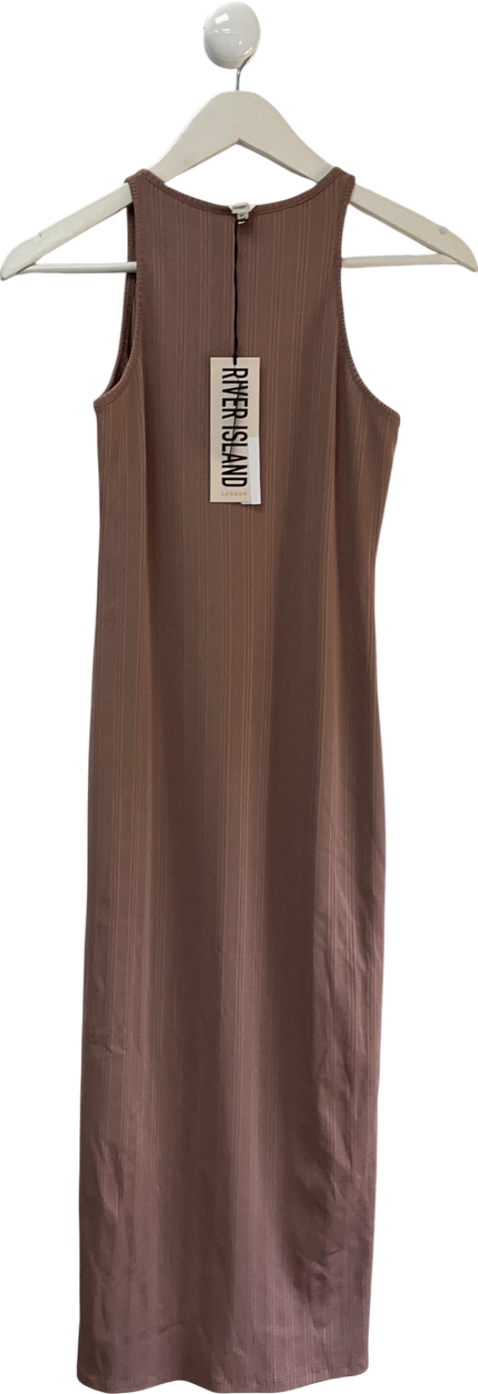 River Island Brown Ribbed Bodycon Midi Dress UK 12