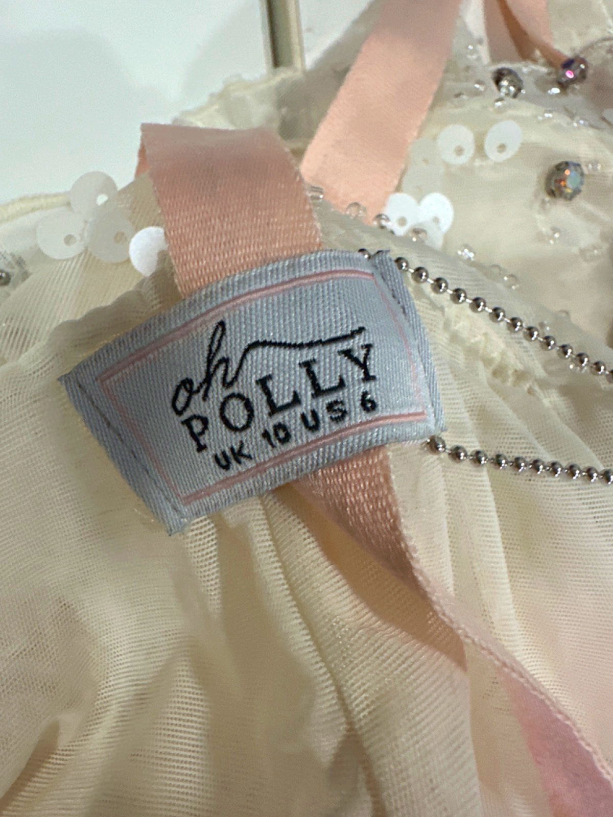 Oh Polly Cream Embellished Mesh Mini Shorts UK 10