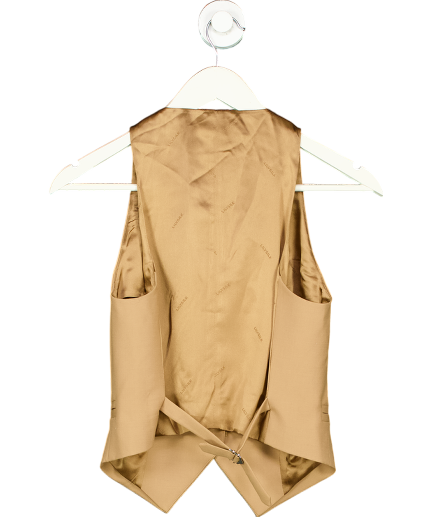 Lily Silk Beige Silk-wool Vest With Jacquard Silk Back UK 8