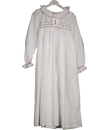 SMOCK LONDON X Memo Press White Cotton Hand Smocked Christmas Holly Dress UK S