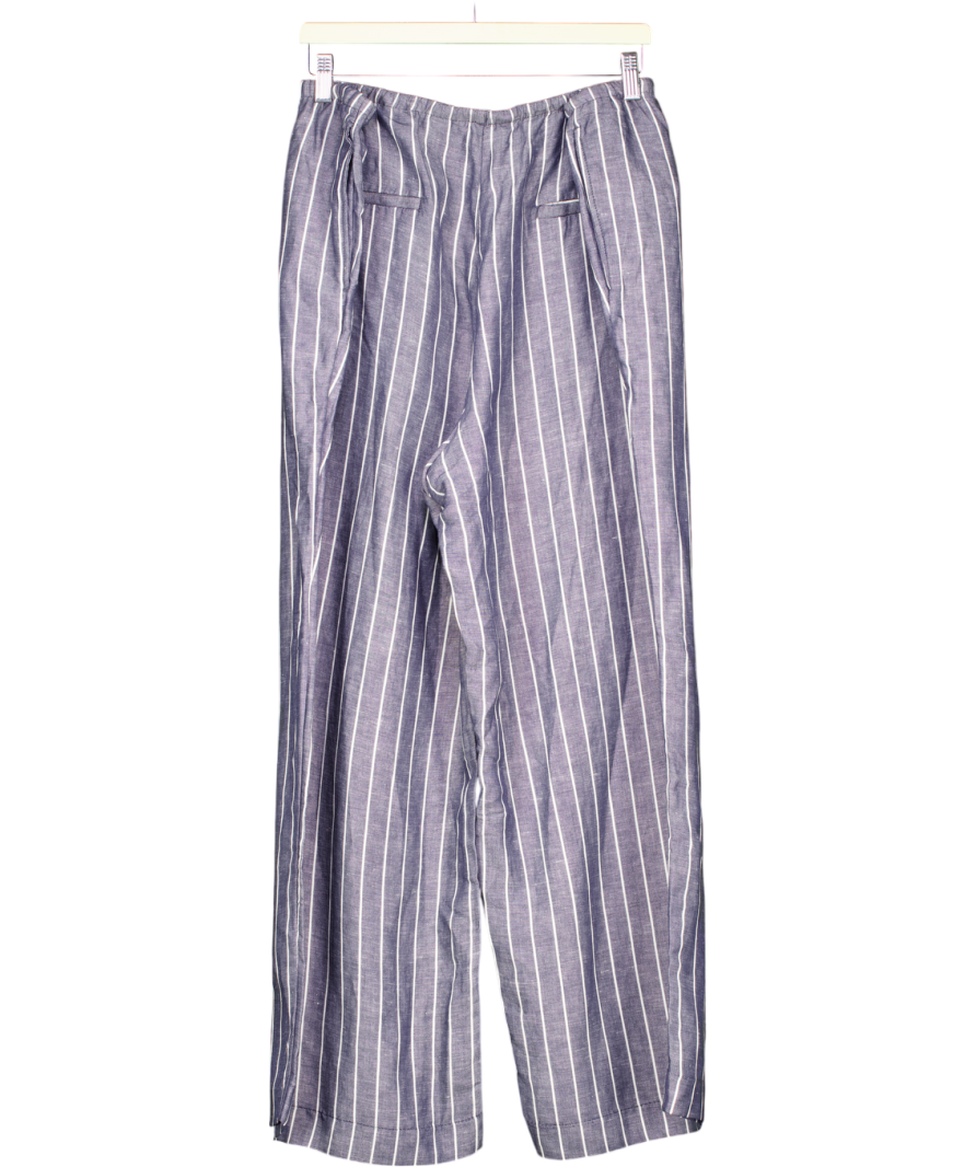 H&M Blue Wide Linen-blend Trousers UK XXL