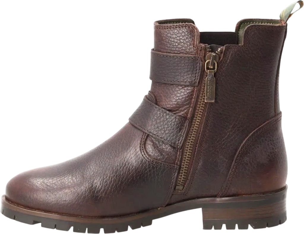 BARBOUR Brown / Antique Brass Pebbled Leather Double Buckle Ankle Boots UK 3 EU 36