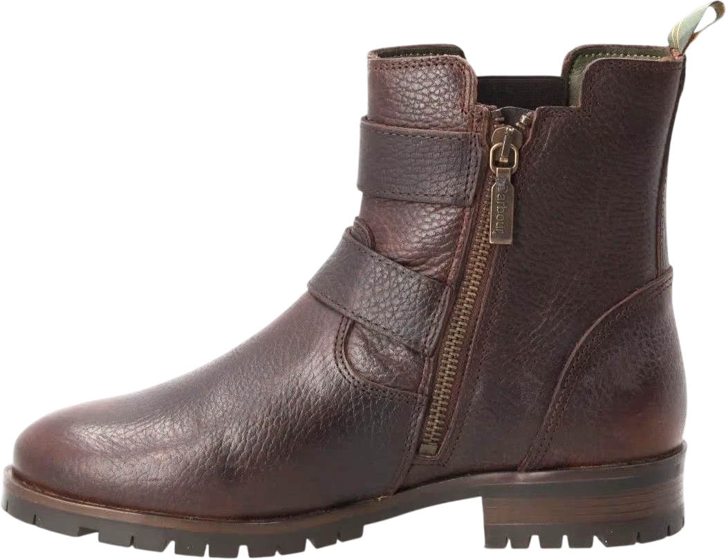 BARBOUR Brown / Antique Brass Pebbled Leather Double Buckle Ankle Boots UK 3 EU 36