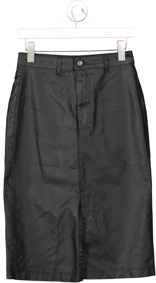boohoo Black Coated Denim Midi Skirt UK 6