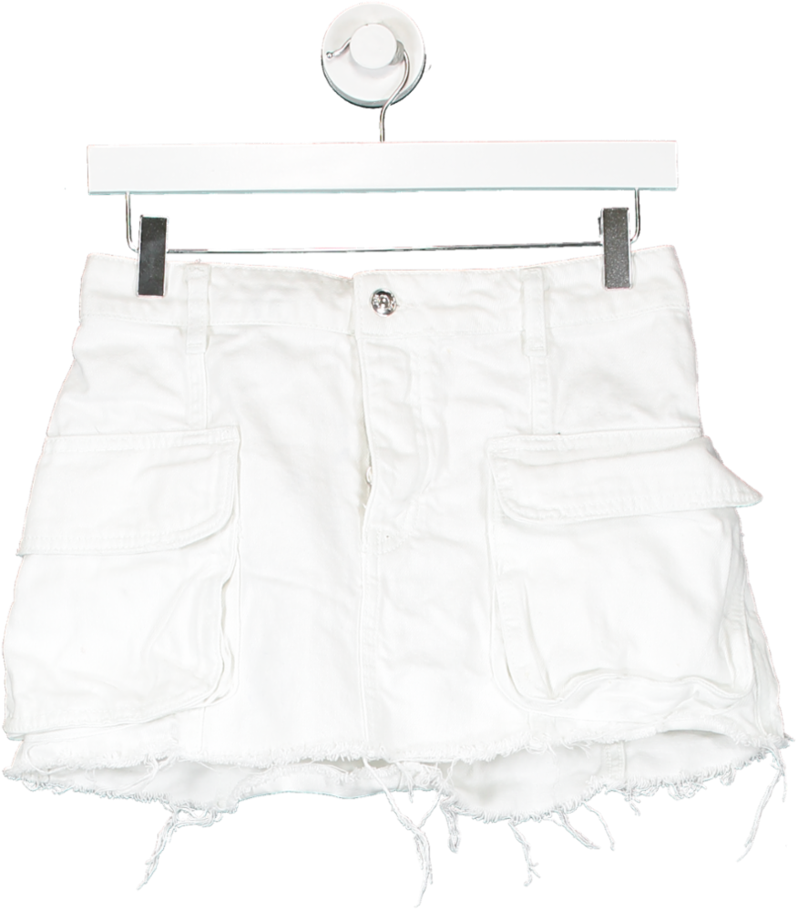 ZARA White Frayed Trim Mini Skirt UK S