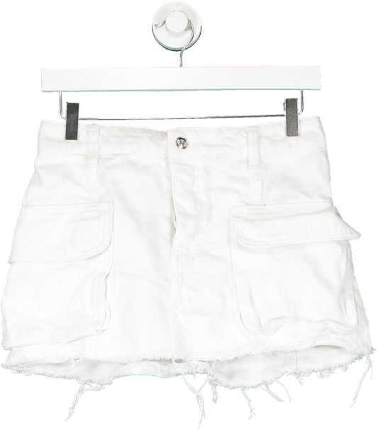 ZARA White Frayed Trim Mini Skirt UK S