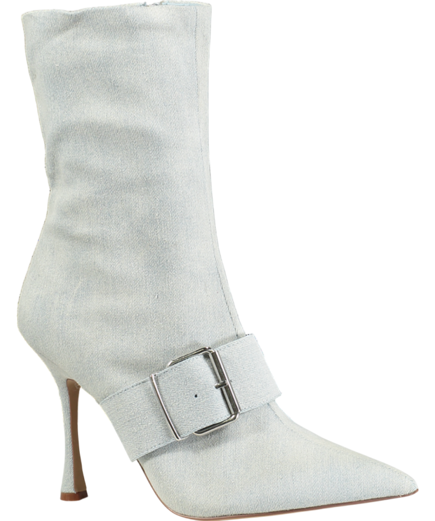 STEVE MADDEN Blue Banter Denim Pointed Toe Buckle Detail Boots UK 7 EU 40