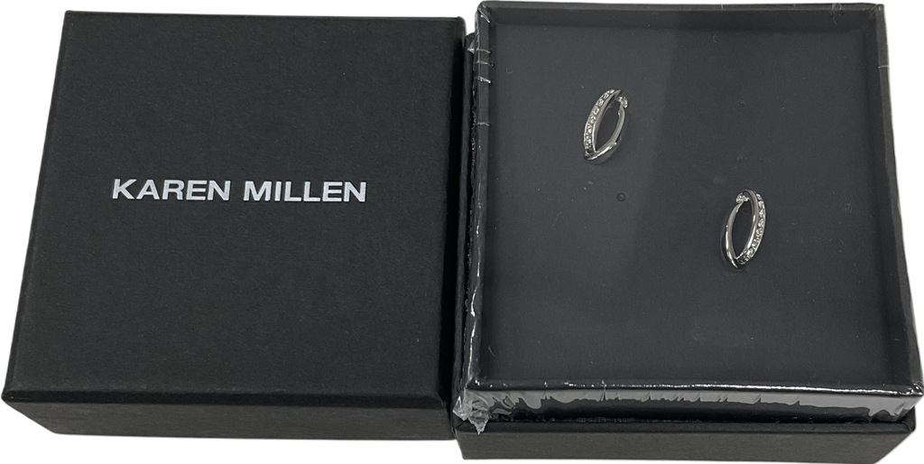 Karen Millen White Silver Tone Oval Pavé Chain Stud Earrings