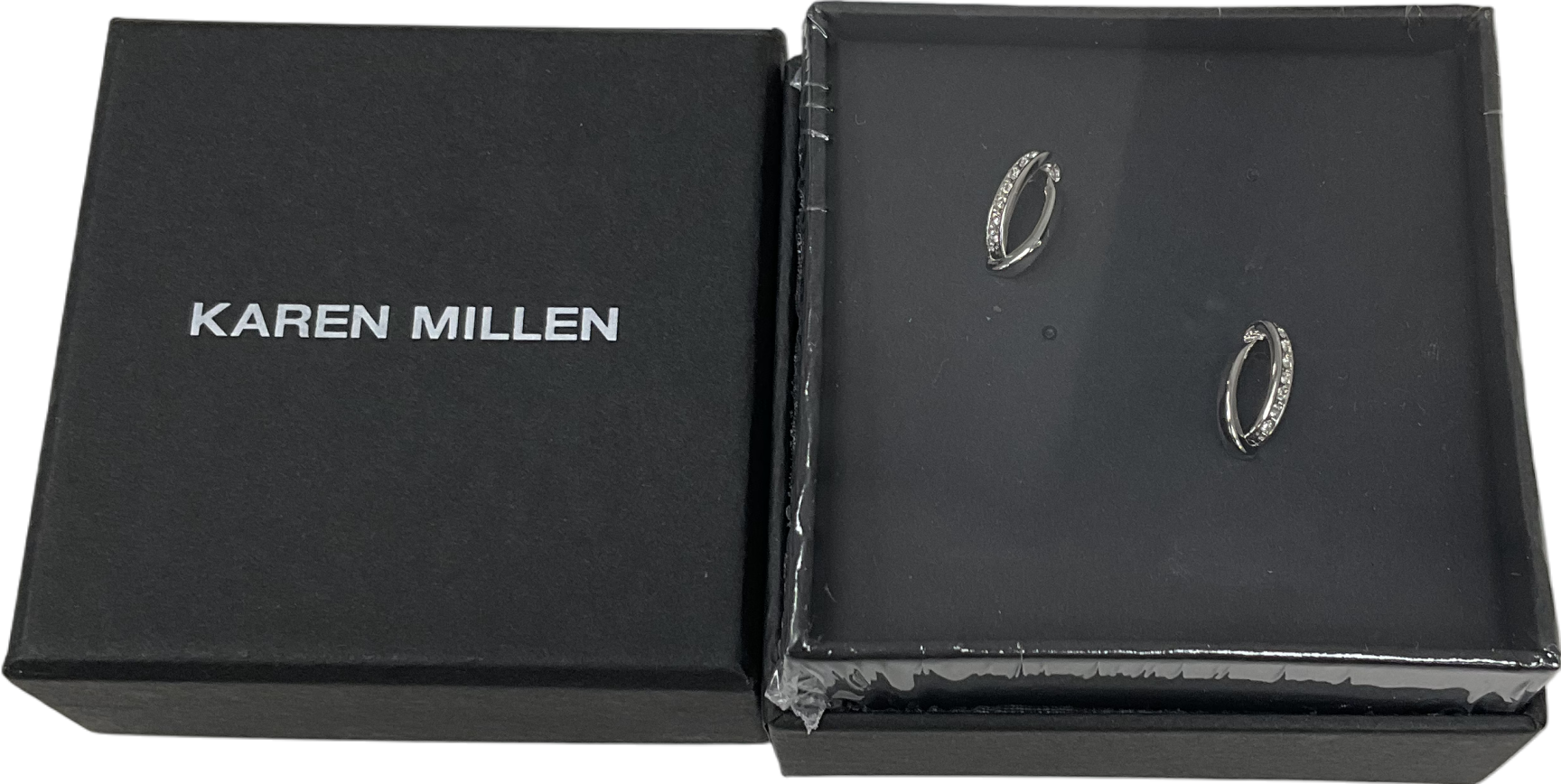 Karen Millen White Silver Tone Oval Pavé Chain Stud Earrings