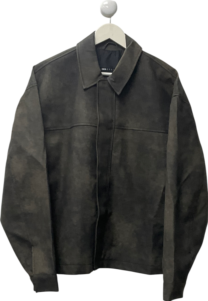 ASOS Faux Leather Oversized Harrington Jacket In Washed Black UK S