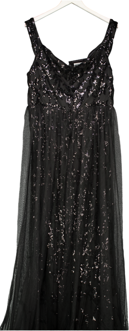 faeriesty Black Sweatheart Neck Sequin Dress With Mesh Drape Overlay From Waistband UK 5XL
