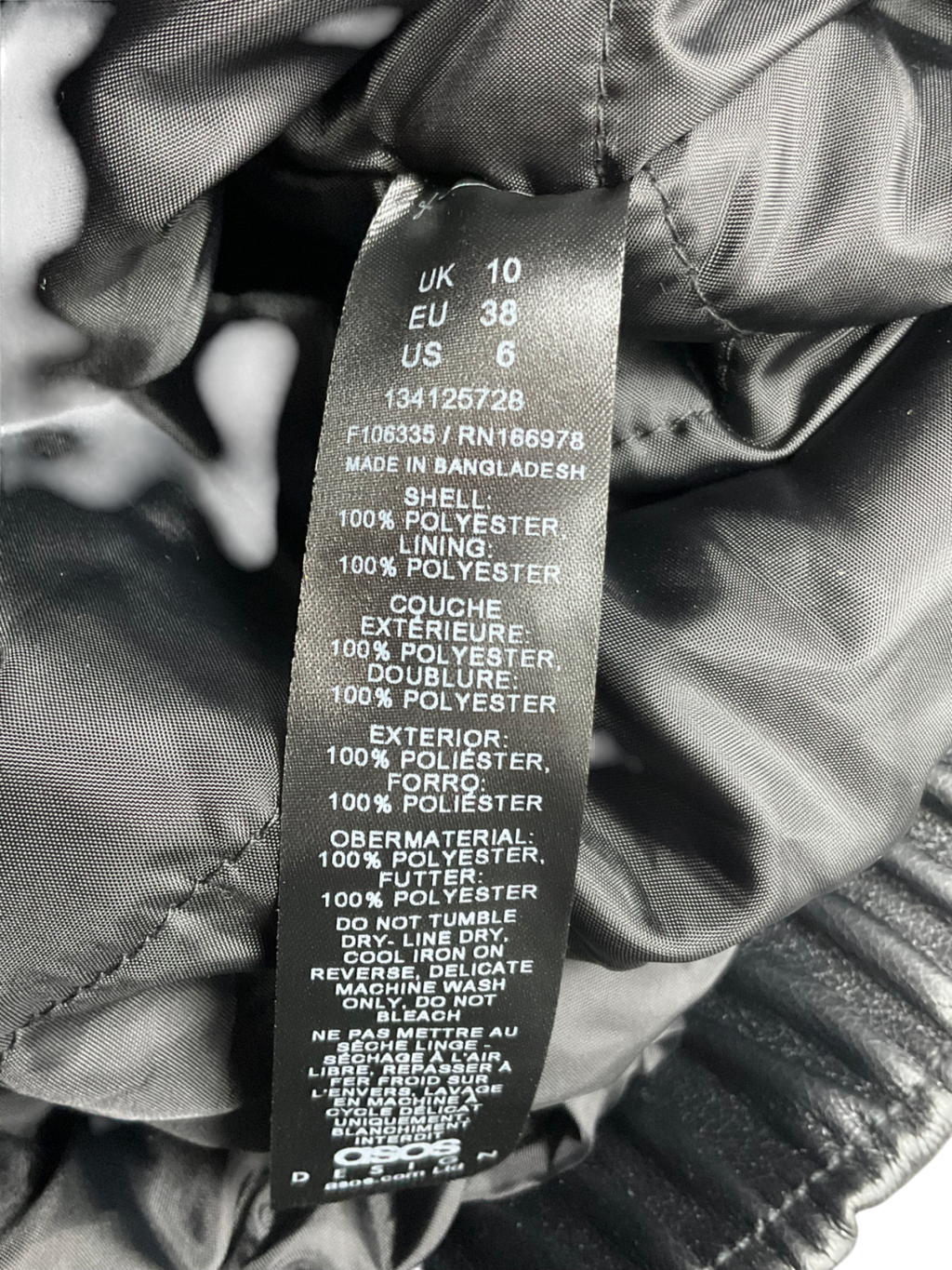 ASOS Clean Leather Look Bomber Jacket In Black UK 10