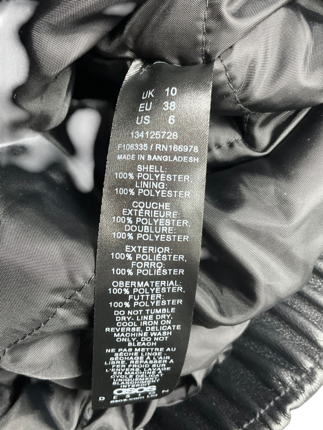 ASOS Clean Leather Look Bomber Jacket In Black UK 10