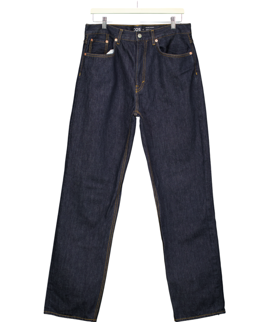 cos Dark Blue Relxed High Rise Straight Leg Jeans W32