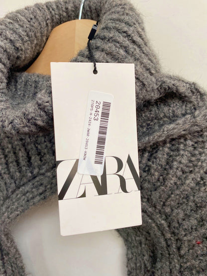 Zara Grey Cutout Knit Sweater M