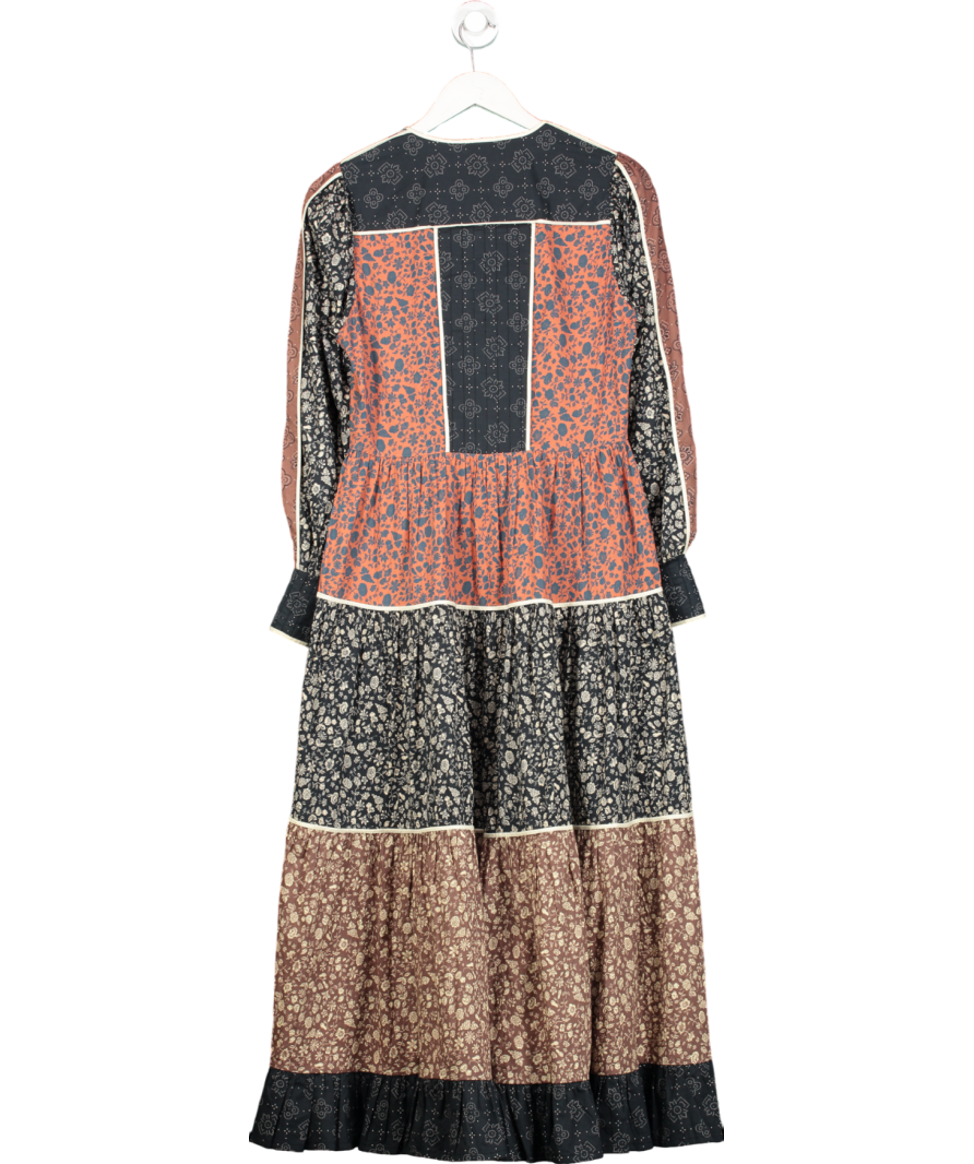 Beulah London Multicoloured Quilted Panel Long Sleeve Floral Midi Dress UK 8