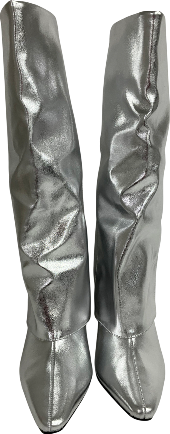 Next Metallic Silver Forever Comfort® Knee High Cuffed Boots UK 4 EU 37 👠