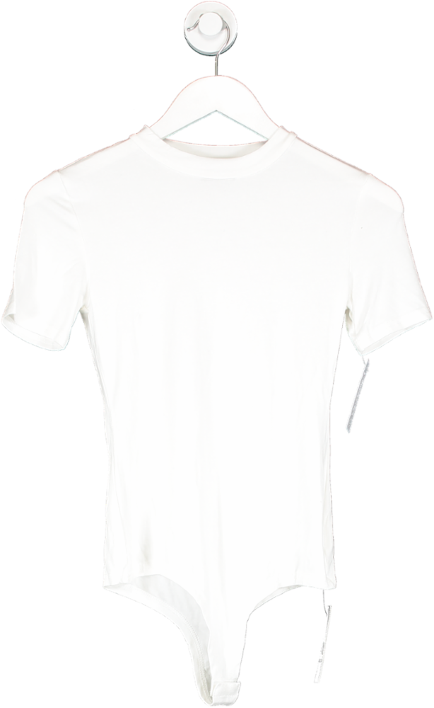 Ruched & Ready White Soft Side Short Sleeve Bodysuit UK S