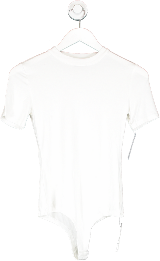 Ruched & Ready White Soft Side Short Sleeve Bodysuit UK S