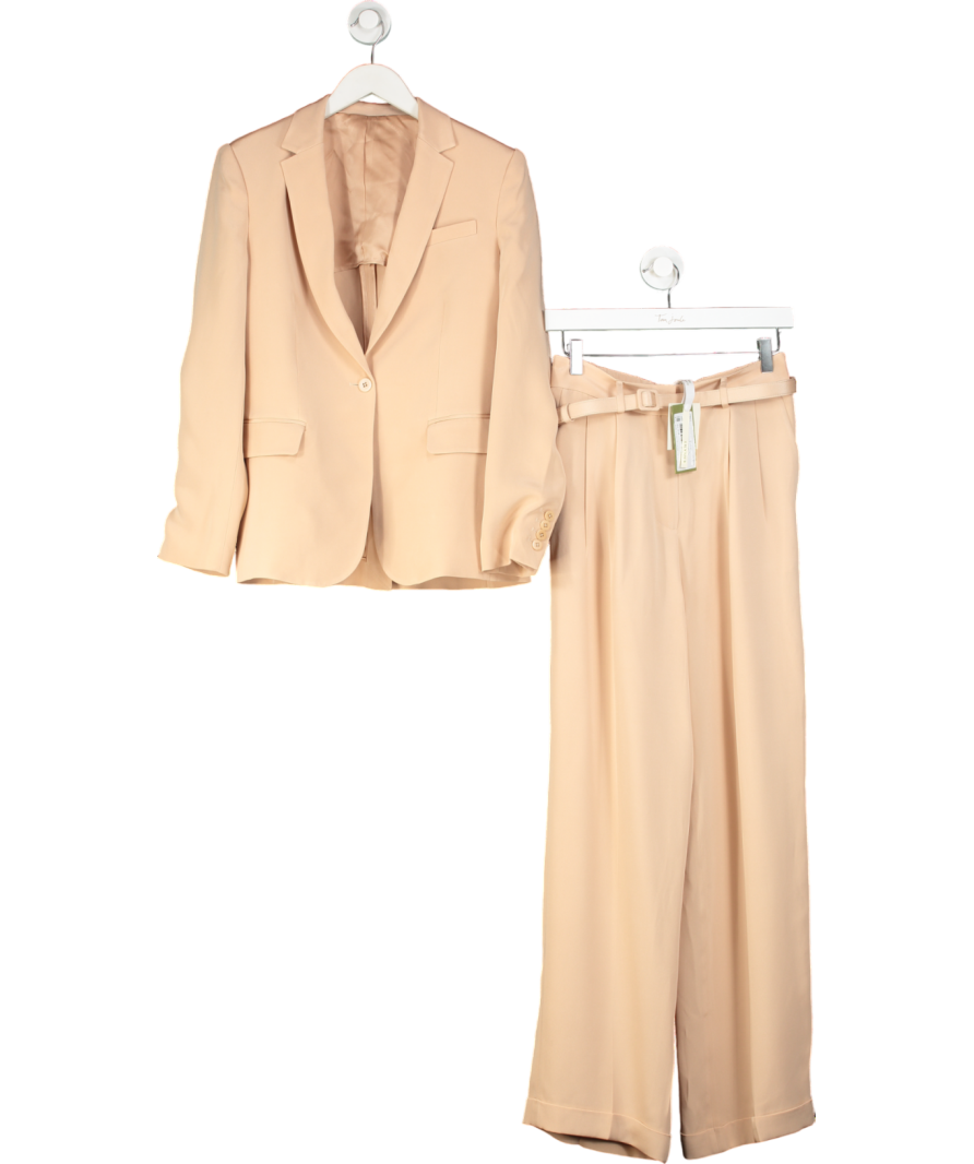 Lily Silk Pink Mahogany Rose Silk Blazer And Straight-leg Trousers Set UK 8