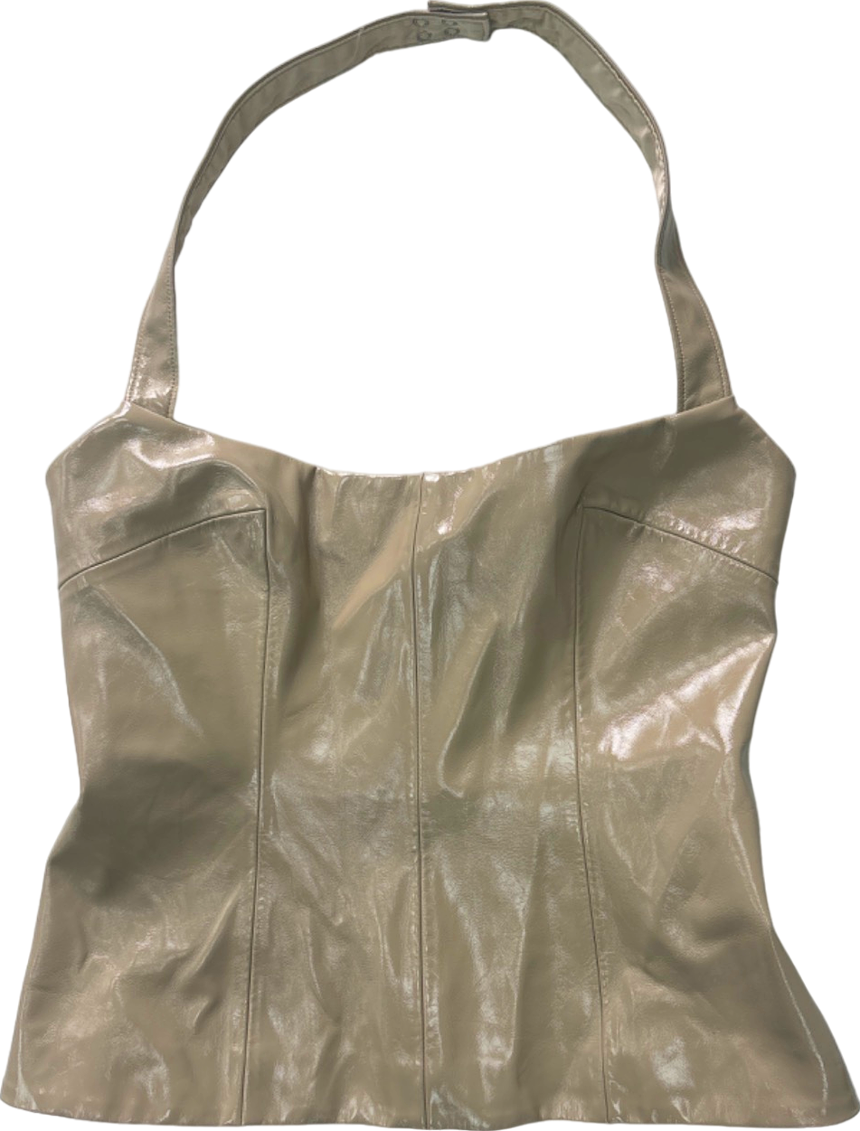 LPA Beige Faux Leather Corset Top UK S