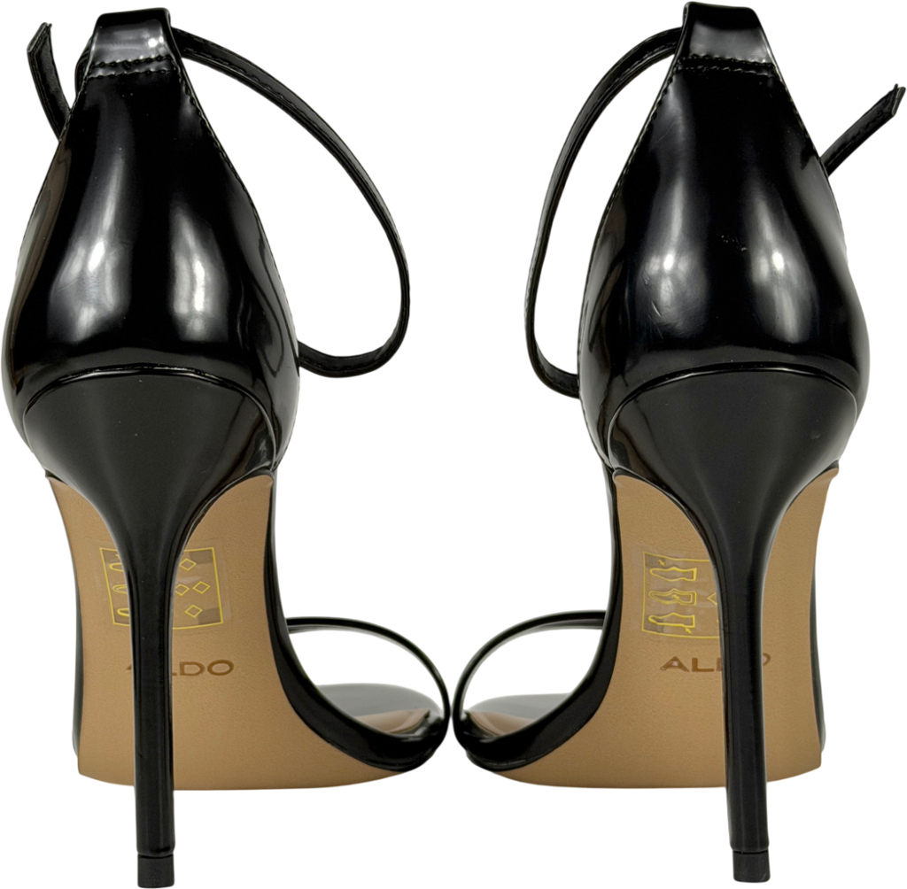 Aldo Black Patent Heeled Sandals UK 6 EU 39