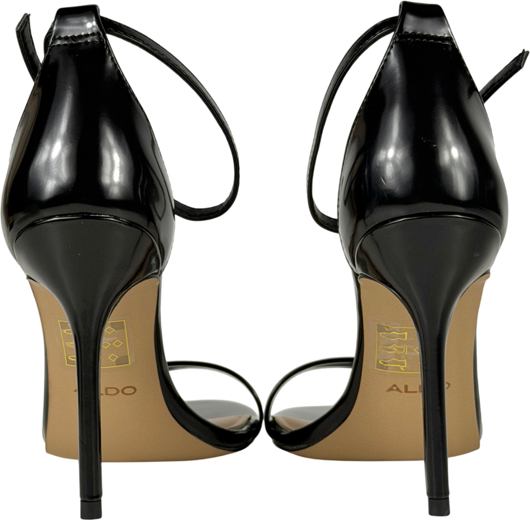 Aldo Black Patent Heeled Sandals UK 6 EU 39