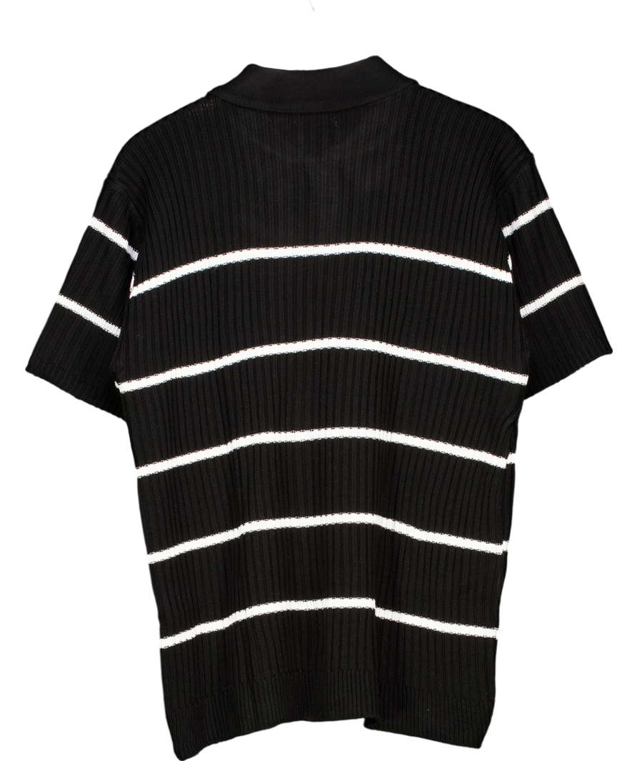 boohooMan Black Striped Knit Polo Shirt UK L
