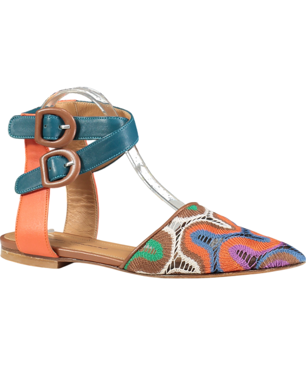 Sergio Amaranti Multicoloured Woven Pumps With Double Ankle Strap UK 4 EU 37