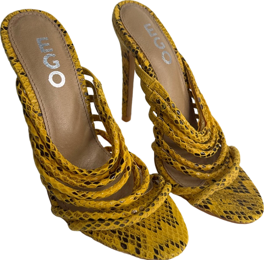 EGO Yellow Snake Print Strappy Heels UK 4