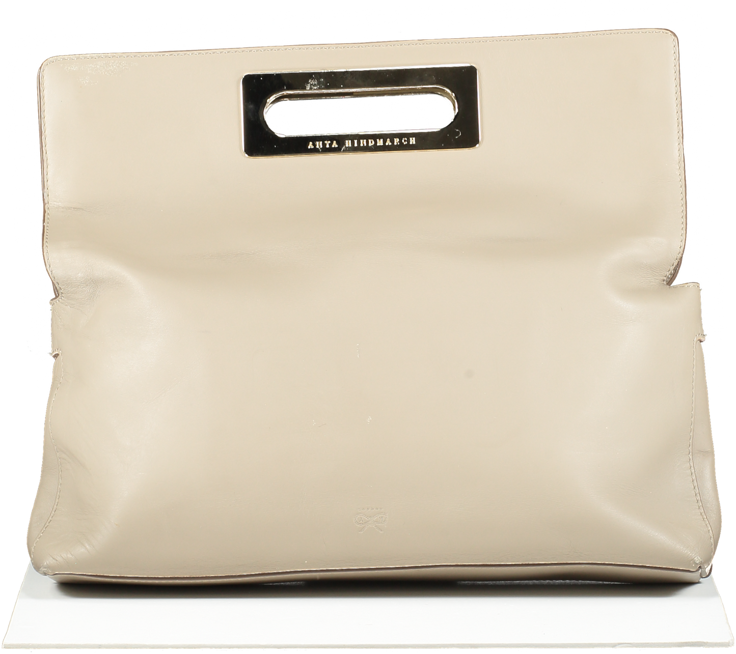 Anya Hindmarch Beige Fold Over Leather Clutch Bag