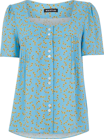 Whistles Blue Floral Square Neck Blouse BNWT UK 16