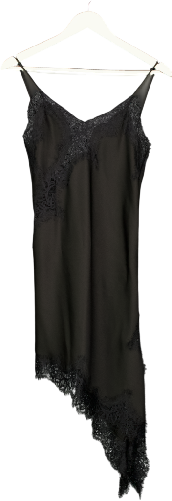 ZARA Black Satin & Lace Halterneck Asymmetric Slip Dress UK S