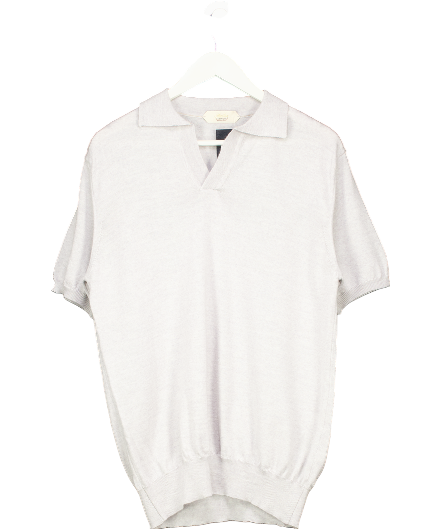 Aurelien Grey Cashwool Buttonless Polo Shirt UK M