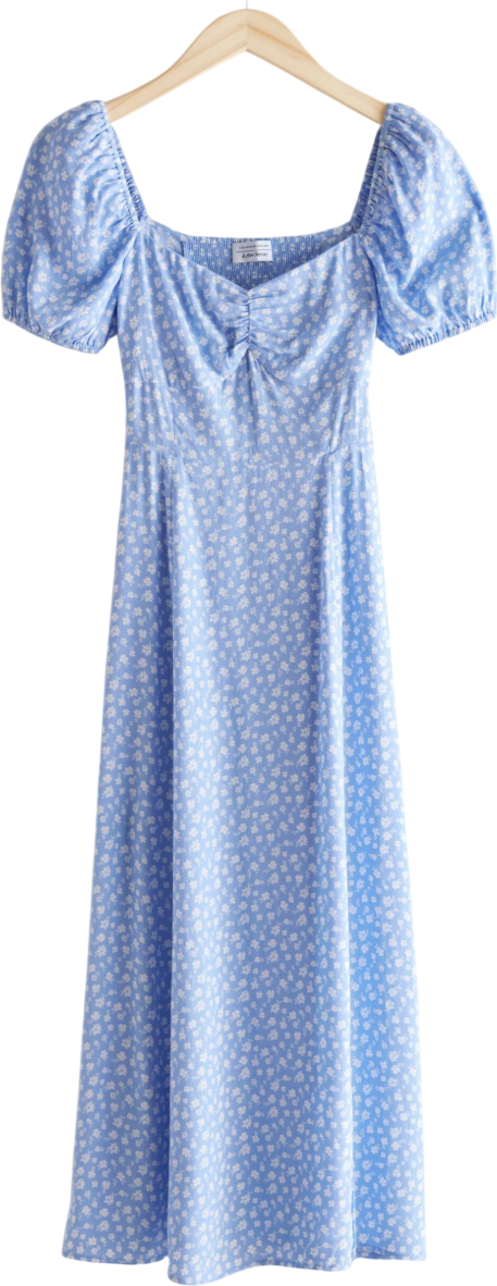 & Other Stories Blue Flowy Puff Sleeve Midi Dressblue Ditsy Floral UK 6