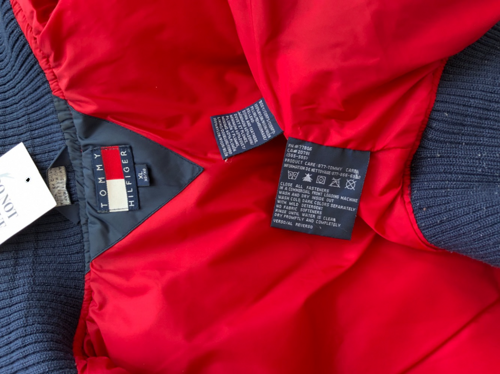 Tommy Hilfiger Navy Blue Flag Logo Down Filled Oversize Puffer Jacker UK XL