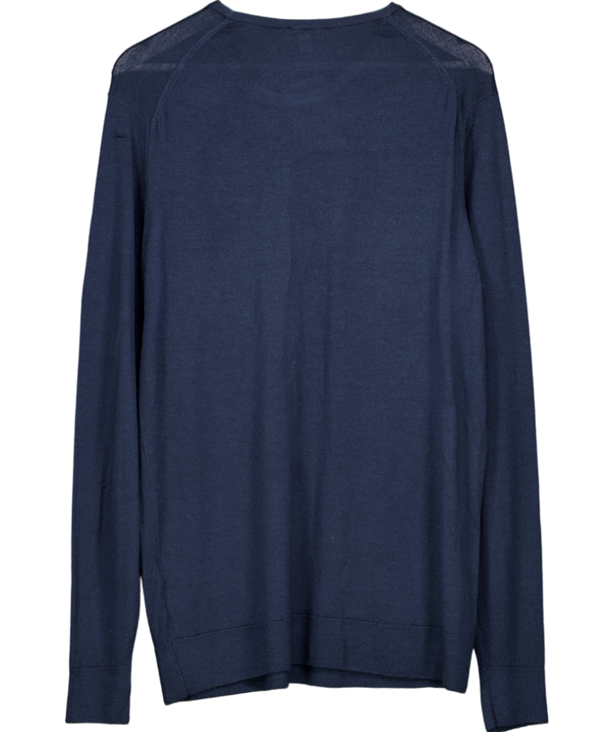 Sunspel Blue Extra Fine 100% Merino Wool Crew Neck Jumper UK L