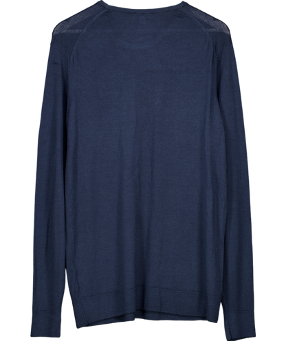 Sunspel Blue Extra Fine 100% Merino Wool Crew Neck Jumper UK L