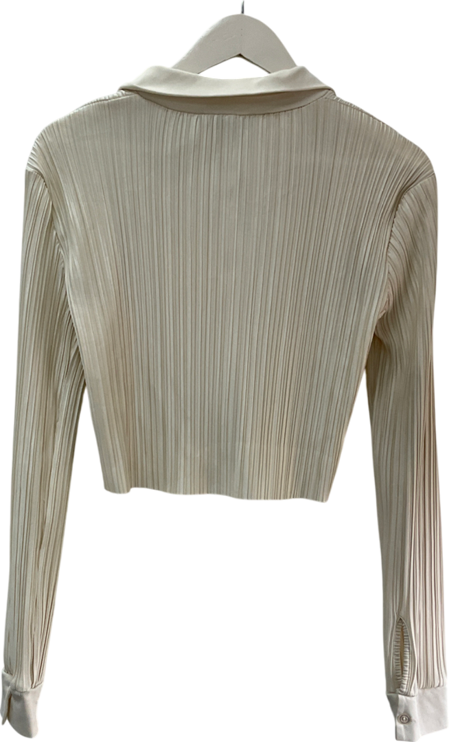 Missguided Textured Cropped Cream Shirt UK 8