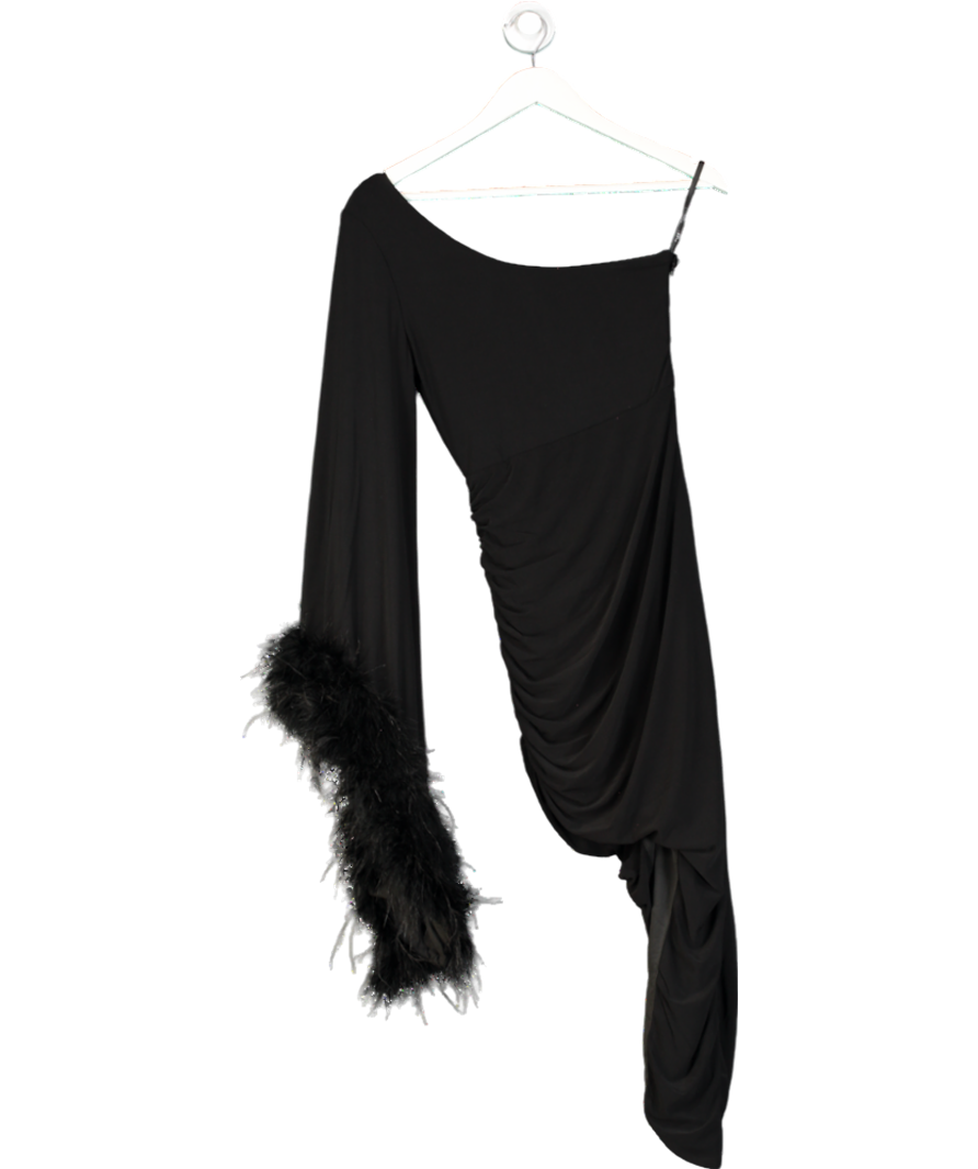 Club L Black Feather Trim Sleeve Dress UK 8