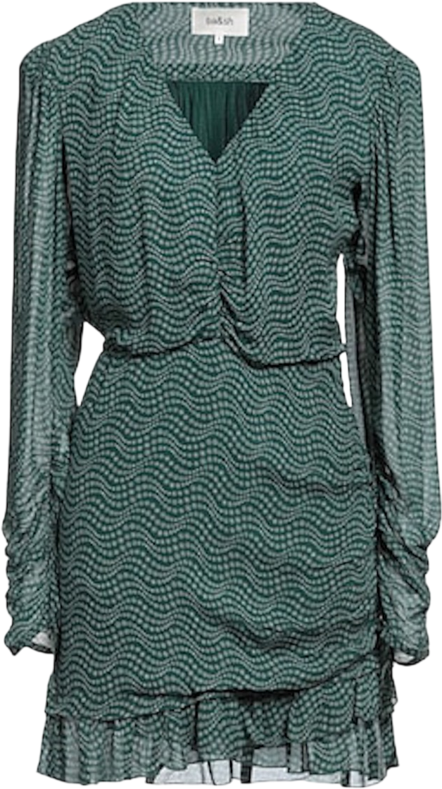 Ba&sh Green Long Sleeve Frill Hem Dress Sz0 UK 6