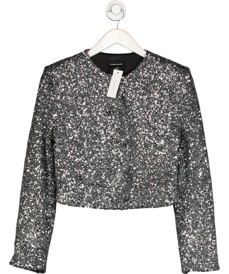 Karen Millen Metallic Sequin Cropped Blazer UK 10