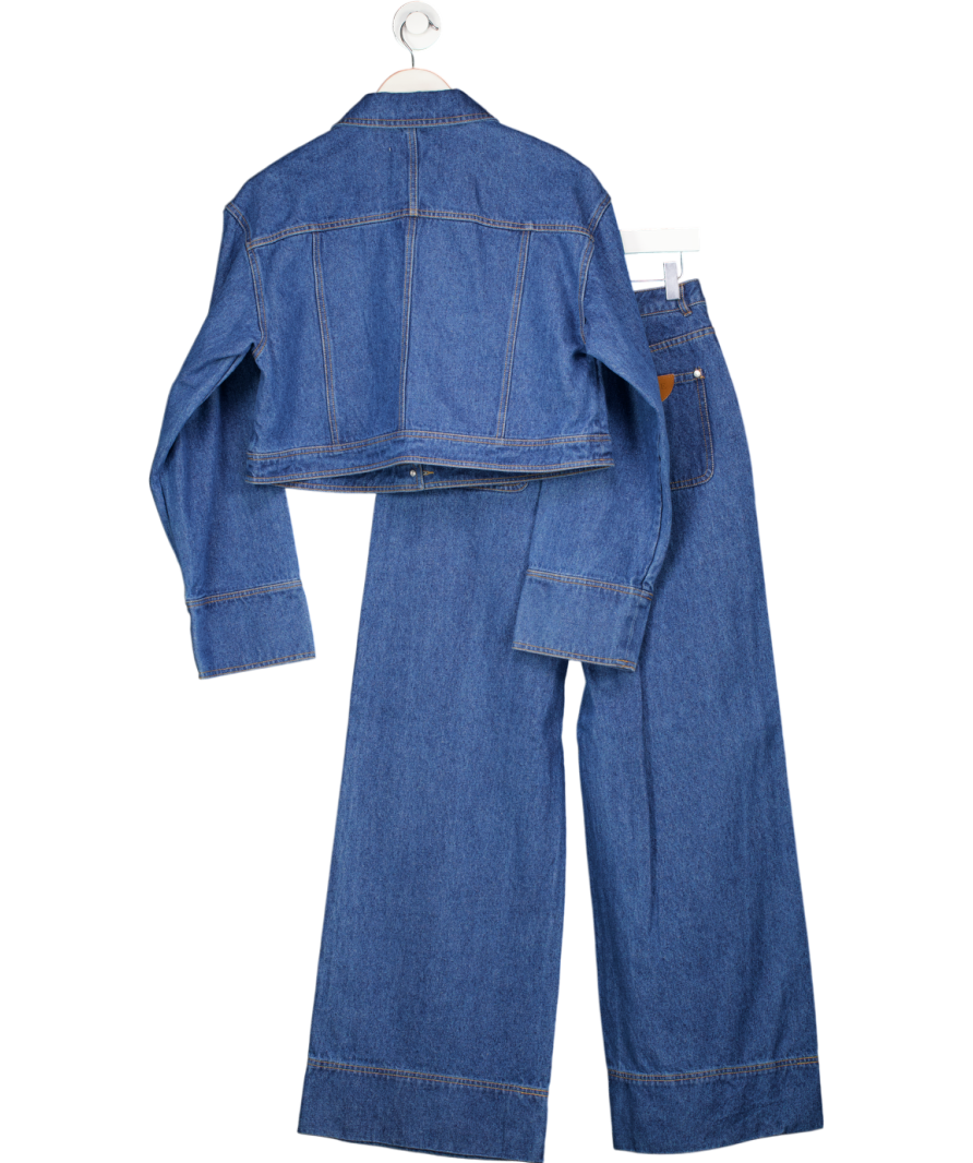 Lounge Apparel Blue 2-piece Set - Boxy Denim Jacket (uk10) And High Waist Wide Leg Trousers UK 8