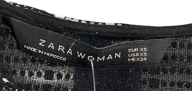 ZARA Metallic Sequin Sparkly Long Sleeved Cut Out Mini Dress UK XS