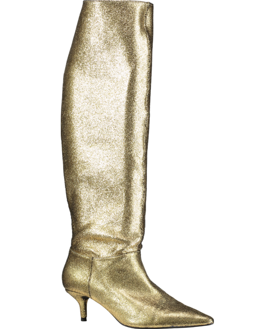 ZARA Metallic Kitten Heel Knee High Boots UK 5 EU 38 👠