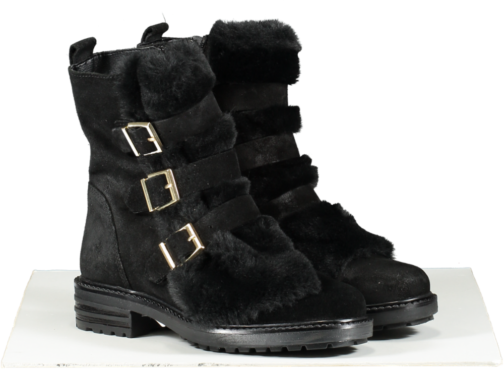 Kurt Geiger Black Fur Trim Biker Boots UK 2 EU 35 👠